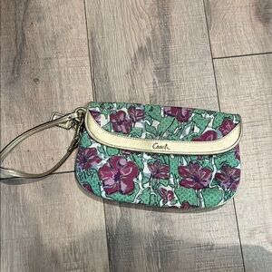 Coach Floral Wristlet - Green and Purple